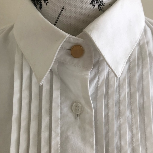 (Unknown) Size 12 White Tuxedo Knife Pleat Cotton Full Cuff Gold Button Shirt - Picture 3 of 15